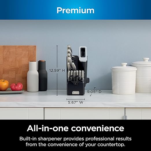 Ninja K62014 Foodi NeverDull Premium 14-Piece German Stainless Steel Knife System with Built-in Sharpener, Stainless Steel/Black