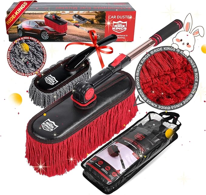 Car Cleaning Supplies,Car Duster Exterior Scratch Free,with Wax Cotton Hair, Dust Brush with Extendable Telescoping Handle to Remove Dust Pollen,Duster for RV,Truck,and Motorcycle