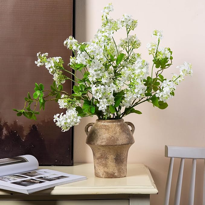 Ceramic Flower Vases, Terracotta Vase, 7 Inch Vintage Porcelain Vases for Home Decor, Decorative Farmhouse Vase with hadle for Home Decor, Living Room, Shelf Decor, Farmhouse, Table, Lyeec