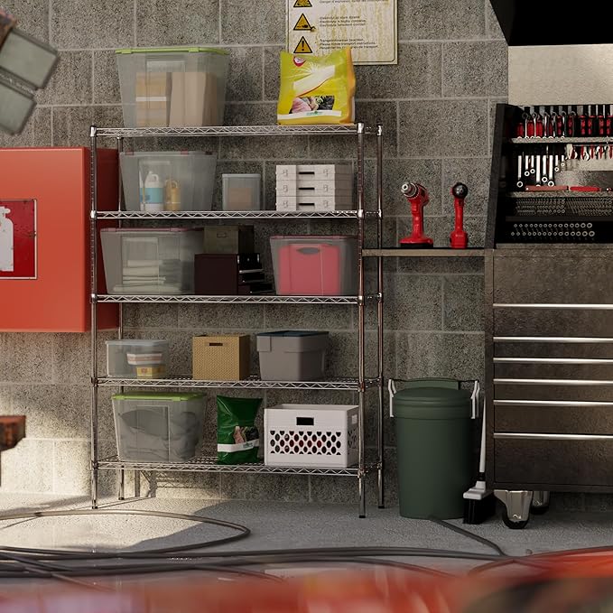 14" Deep x 48" Wide x 64" Height Wire Shelving Kit | 5-Tier | NSF Commercial Storage Rack Unit