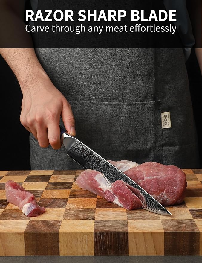 Carving Knife - 9 inch Kitchen Meat Cutting Slicing Knife- Xuan Series - VG10 Damascus Steel with Resin Handle (Sapphire Blue)