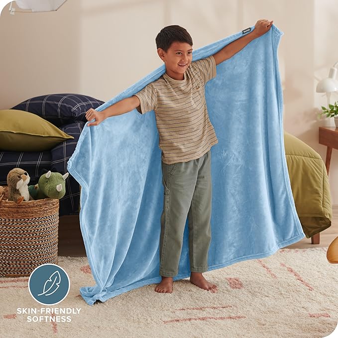 Bare Home Fleece Blanket - Kid Size - Ultra-Soft Lightweight for Bed, Sofa, and Couch - Luxury Microplush - Cozy Warm Blanket (Kid, Light Blue)
