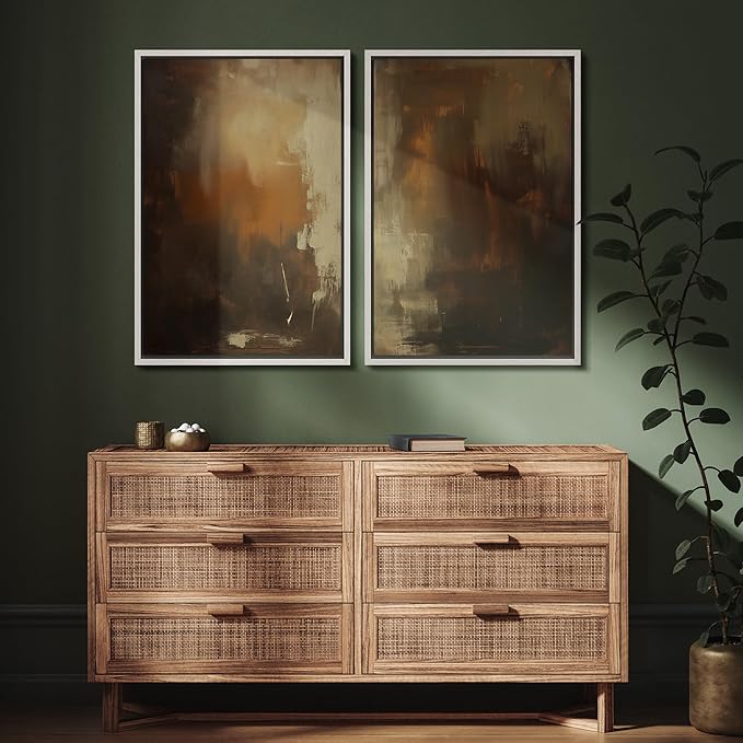 SIGNFORD Framed Canvas Print Wall Art Set Abstract Burnt Sienna and Beige Illustration Modern Art Decorative Nordic Nature for Living Room, Bedroom, Office - 24"x36"x2 White