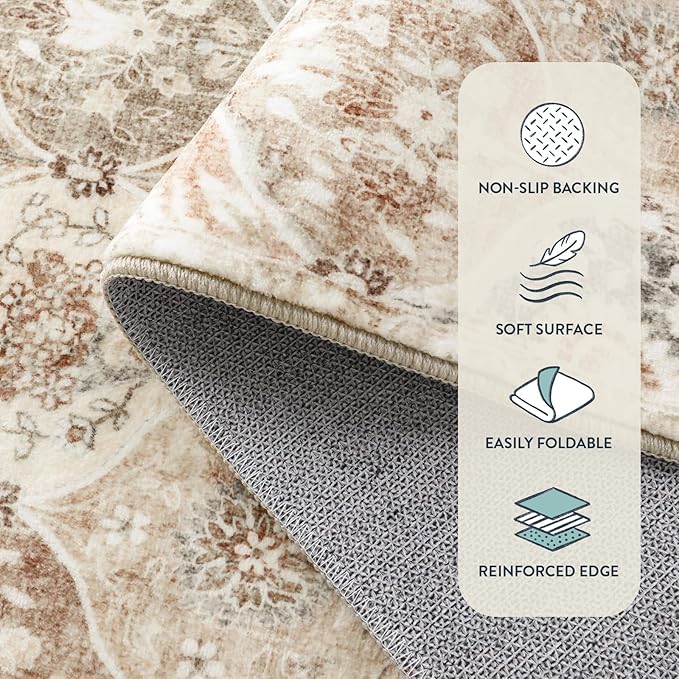 Lahome Moroccan Trellis Small Area Rug, 3x5 Washable Rug for Bedroom Living Room, Non-Slip Oriental Accent Throw Carpet for Kitchen Office Entryway Bathroom Office, Khaki