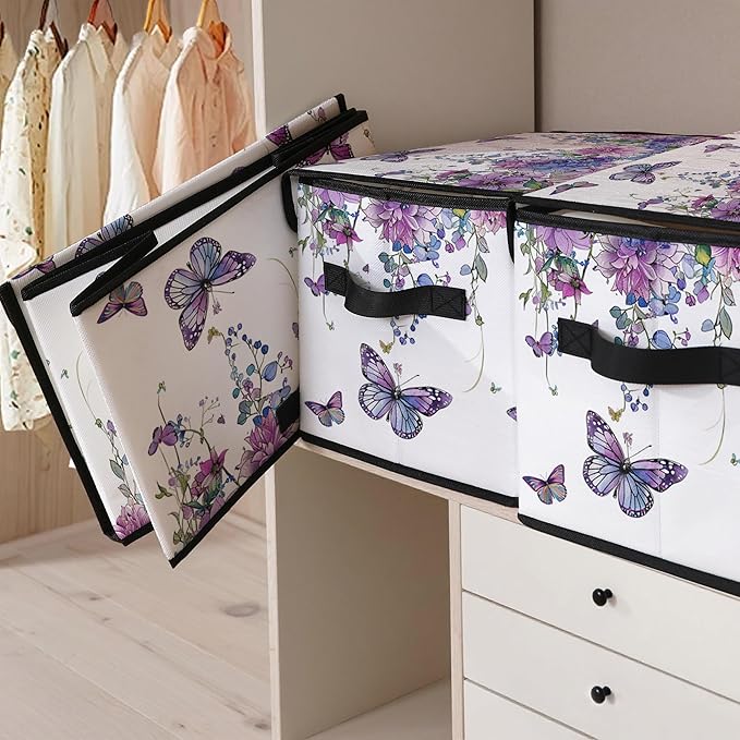 Stackable Clothes Storage Bins with Lids,Closet Organizers Fabric Box for Home and Office,Blanket Clothes Organizers,Under Bed Storage Containers 3 Pack.