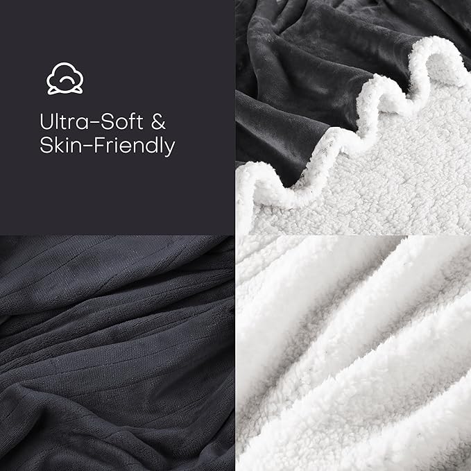 Electric Heated Blanket Throw Size 50"x60" - Microplush & Sherpa Fabric Dual-Sided, 6 Heat Settings & 3 Hours Auto Off, Soft & Cozy Warming Throw for Home, Office, or Bed, Machine Washable, Iron Gray
