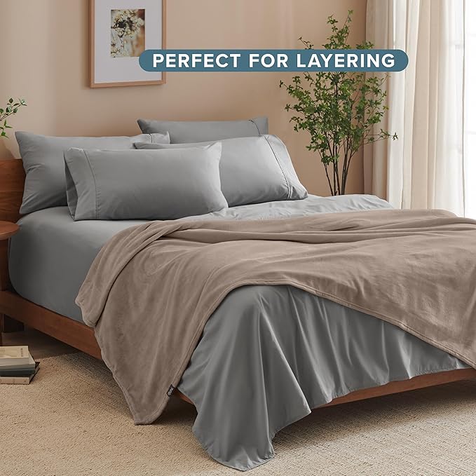 Bare Home Fleece Blanket - Twin/Twin Extra Long - Ultra-Soft Lightweight for Bed, Sofa, and Couch - Luxury Microplush - Cozy Warm Blanket (Twin/Twin XL, Taupe)