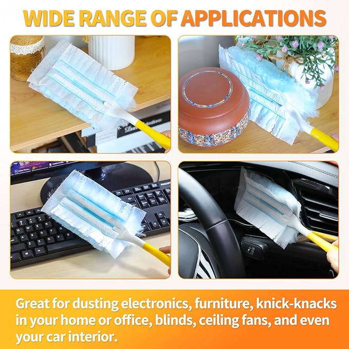 30 Count Electrostatic Duster Refills Compatible with Swiffer,Multi-Surface Dusting Refills,Microfibre Duster for Cleaning with 1Pcs Short Handle,Unscented