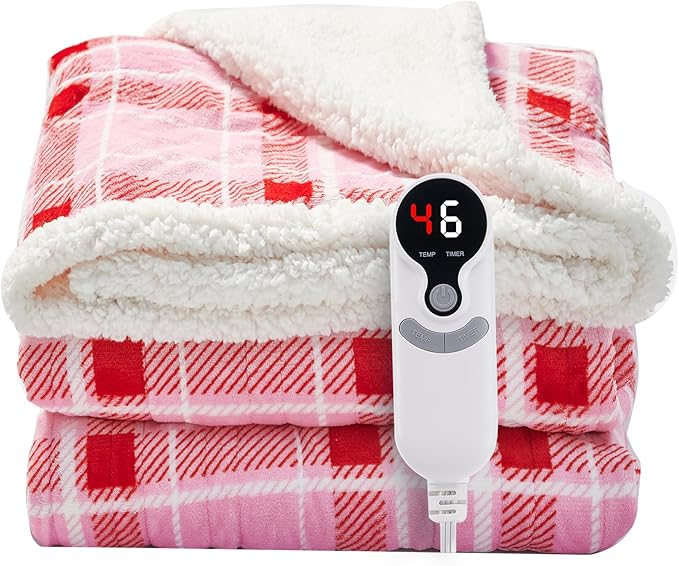 LUXIAN Electric Heated Blanket Full Size 72"x84" - Microplush & Sherpa Fabric Dual-Sided, 6 Heat Settings & 1-10 Hours Auto Off, Cozy Warming Throw for Home, Office, or Bed, Machine Washable, Pink