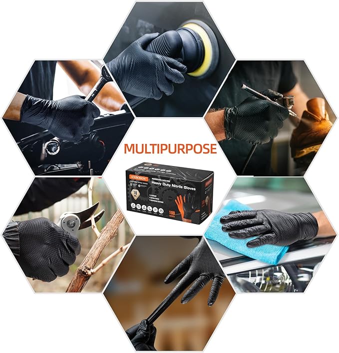 10 Mil Diamond Textured Nitrile Gloves, Heavy Duty Disposable, Extra Thick, Latex & Powder Free, Chemical and Puncture Resistant, Ideal for Auto Repair, Cleaning, Painting, X-Large