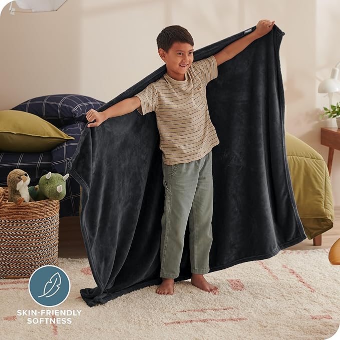 Bare Home Fleece Blanket - Kid Size - Ultra-Soft Lightweight for Bed, Sofa, and Couch - Luxury Microplush - Cozy Warm Blanket (Kid, Black)