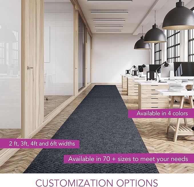 iCustomRug Hallway Runner Rug – 4x10ft Charcoal, Indoor/Outdoor, Non-Slip Rubber Backing, Low-Profile All-Weather Carpet, Non-Shedding & Easy Care, Entryway Mat Ideal for High Traffic Areas