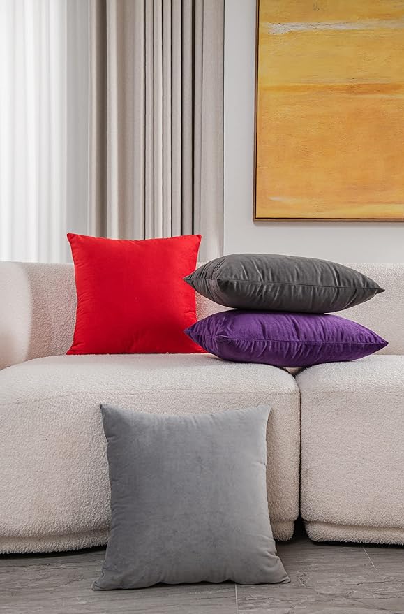 Throw Pillow Covers 22x22 Red: 2 Pack Cozy Soft Velvet Square Decorative Pillow Cases for Farmhouse Home Decor