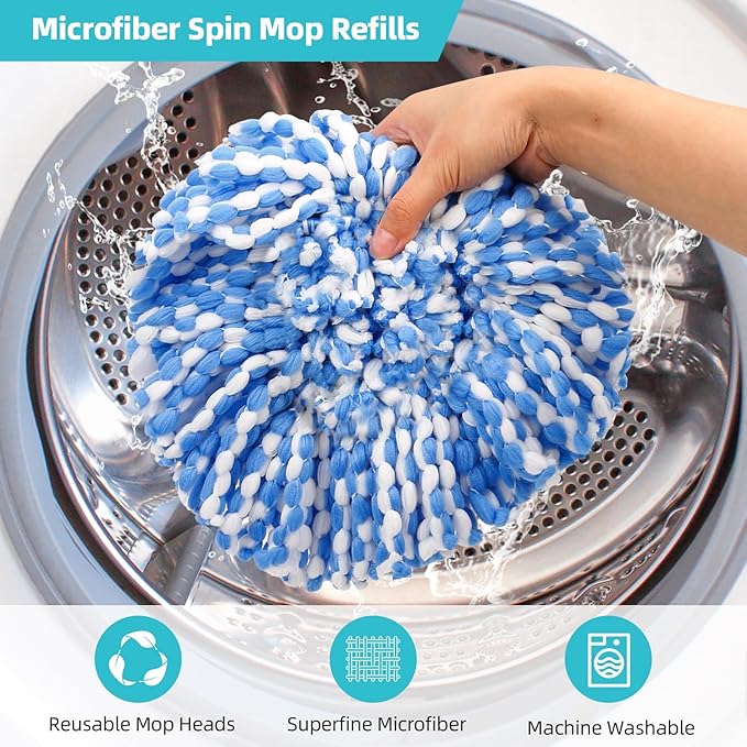 4 Pack Spin Mop Replacement Heads Compatible for O Ceda RinseClean 2 Tank System, Microfiber Mop Refills,Deep Cleaning, with 4.33in Core Base and Handles