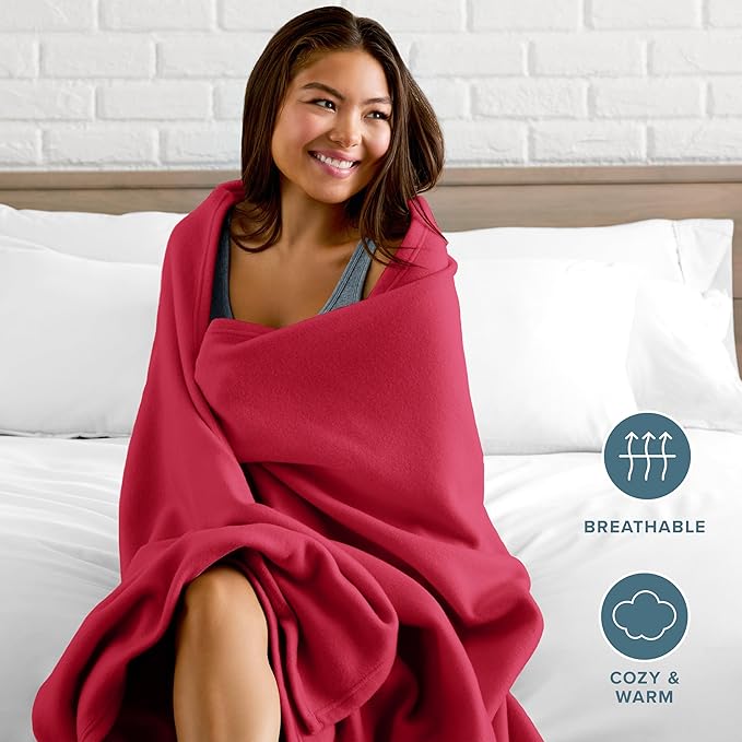 Bare Home Polar Fleece Blanket - King - Red - Warm & Cozy - Premium Fleece - Throw for Bed, Sofa, Camping, Travel and Cold Nights - Lightweight Blanket (King, Red)