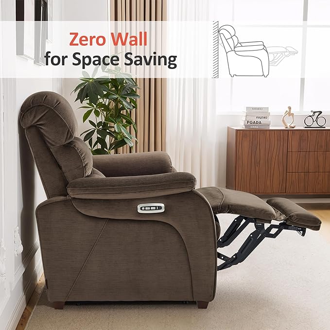 MCombo Zero Wall Recliner Loveseat, Power Recliner Loveseat with Adjustable Headrest, USB A & C Charge Ports, Wood Legs, for Living Room, RVs, Small Spaces (Fabric, ST258M1, Coffee)