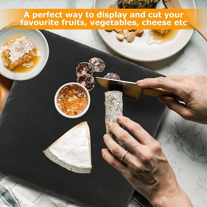 3PCS 12x12 Inch Large Slate Cheese Board with 3PCS Soapstone Chalks, Black Charcuterie Cutting Board Plates, Natural Stone Gourmet Serving Platter Tray for Cheese Sushi Pastry Bread Snack Meat Pastry