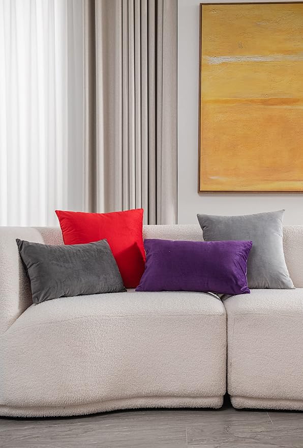 Throw Pillow Covers 12x20 Dark-Grey: 2 Pack Cozy Soft Velvet Rectangular Decorative Pillow Cases for Farmhouse Home Decor