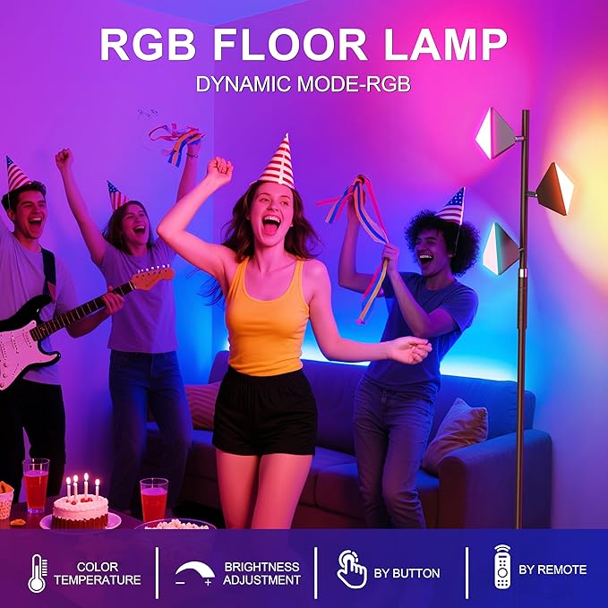 RGB Tree Floor Lamp for Living Room, Stepless Dimmable Tall Standing Lamp with Remote, Touch Control and 3 Rotatable Light, Bright LED Lights for Bedroom with 4 Color-Changing, Oil Rubbed Bronze