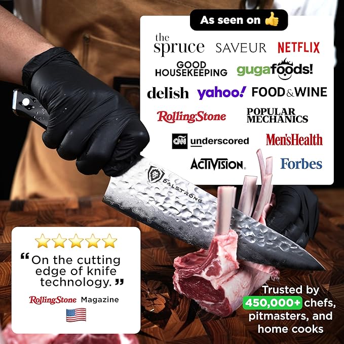 Dalstrong Professional Chef Knife - 8” Blade - Shogun Series ELITE - Damascus Chef Knife - Japanese AUS-10V Super Steel - G10 Black Handle - Razor Sharp - Chef Knife with Sheath