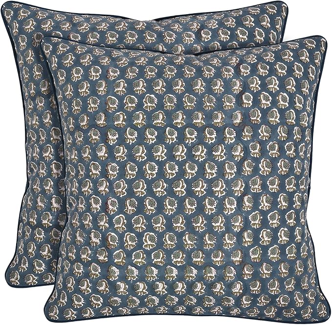 Ridhi Modern Farmhouse Pillow Covers Decorative Cotton Throw Pillow Covers Set of 2 Peacock Blue Cushion Covers for Boho Couch Sofa Bed Living Room Spring Home Decor 16x16