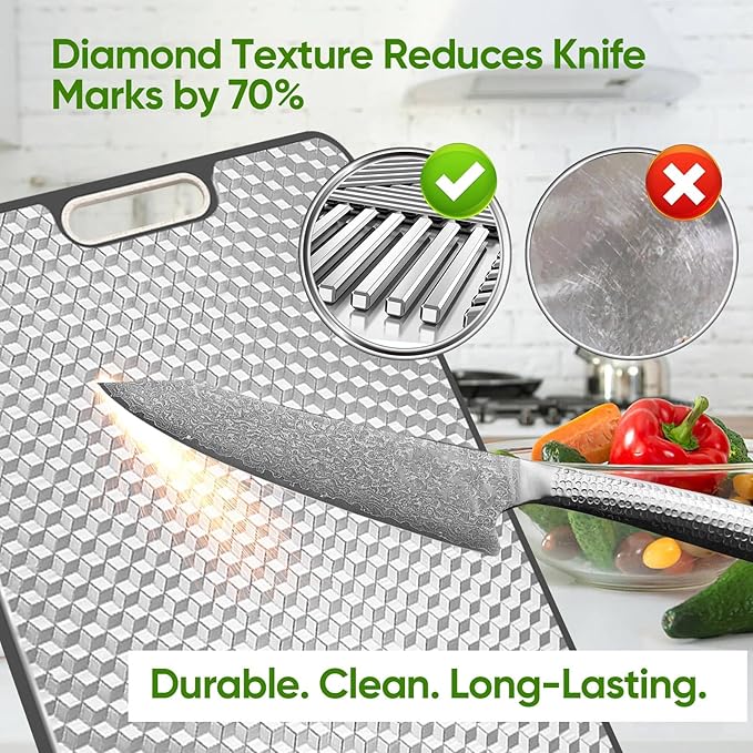 Titanium Cutting Board, Double Sided Medical-grade, Pure Titanium/Wheat straw PP Large Chopping Boards with Juice Groove Cutting Pads for Meat, Vegetables and Fruits