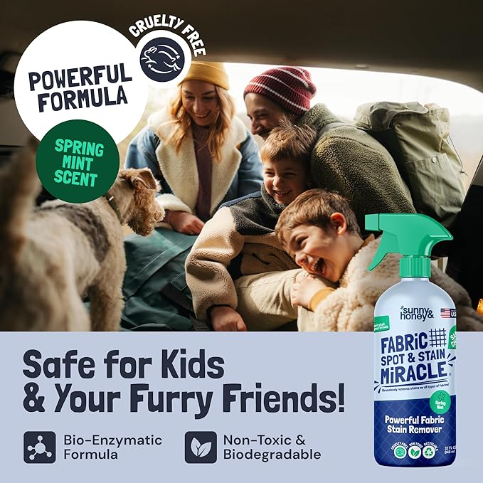 Sunny & Honey Upholstery Cleaner for Furniture - Carpet Stain Remover Spray - 32 Oz, Mint Scent - Pet & Baby Safe Fabric Cleaner