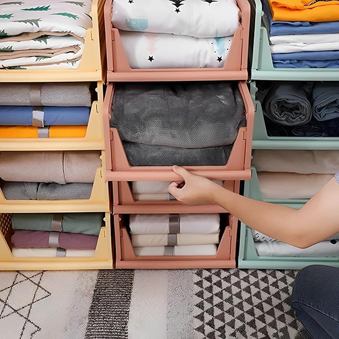 5 Pack Folding Closet Organizers Storage Box, Stackable Storage Bins, Plastic Drawer Basket Closet Storage for Wardrobe Cupboard Kitchen Bathroom Office 5L (Green)