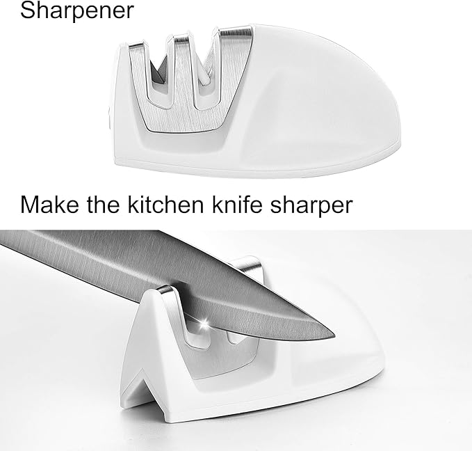 Wanbasion 16Pcs Kitchen Knife Block Set with Sharpener, Sharp Kitchen Knives Set with Block, Stainless Steel Knife Set with Block Dishwasher Safe White