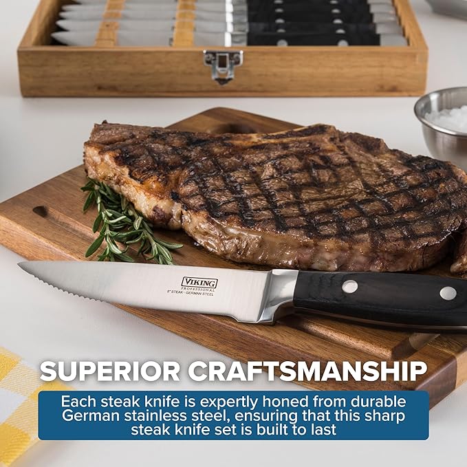 Viking 6-Piece Steak Knife Set With Box | Black