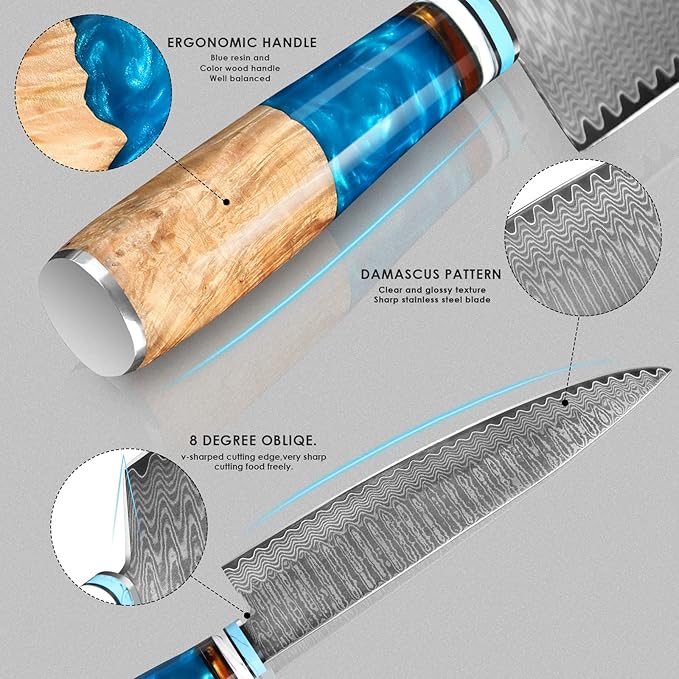 Kuwata Chef Knife, Professional Japanese VG10 Damascus Steel Kitchen Chefs Knife 8 Inch, Razor Sharp Professional Meat Cutting Knife with Gift Box for Family, Restaurant