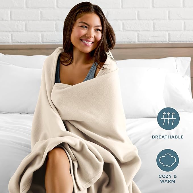 Bare Home Lightweight Polar Fleece Blanket Sand Full/Queen