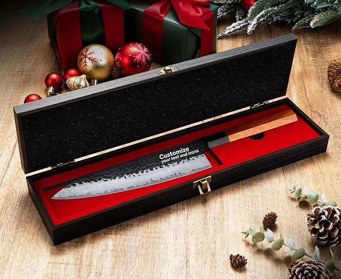 Custom Chefs Knife, Customizable Patterns and Copywriting Sharp 8 Inch Japanese Knife with Rosewood Handle, Birthday Gifts for Men in Sandalwood Gift Box