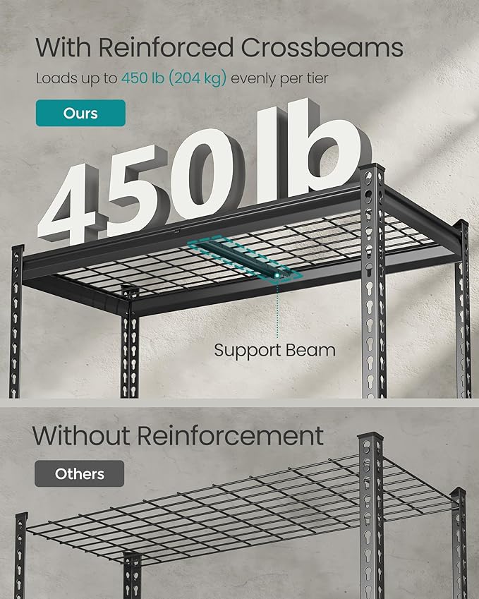 SONGMICS 5-Tier Storage Shelves, Heavy-Duty Garage Shelving, Adjustable Shelving Unit, Steel Shelf, Boltless Assembly, for Garage, 2,250 lb Load, 18 x 72 x 72 Inches, Ink Black UGLR453B02