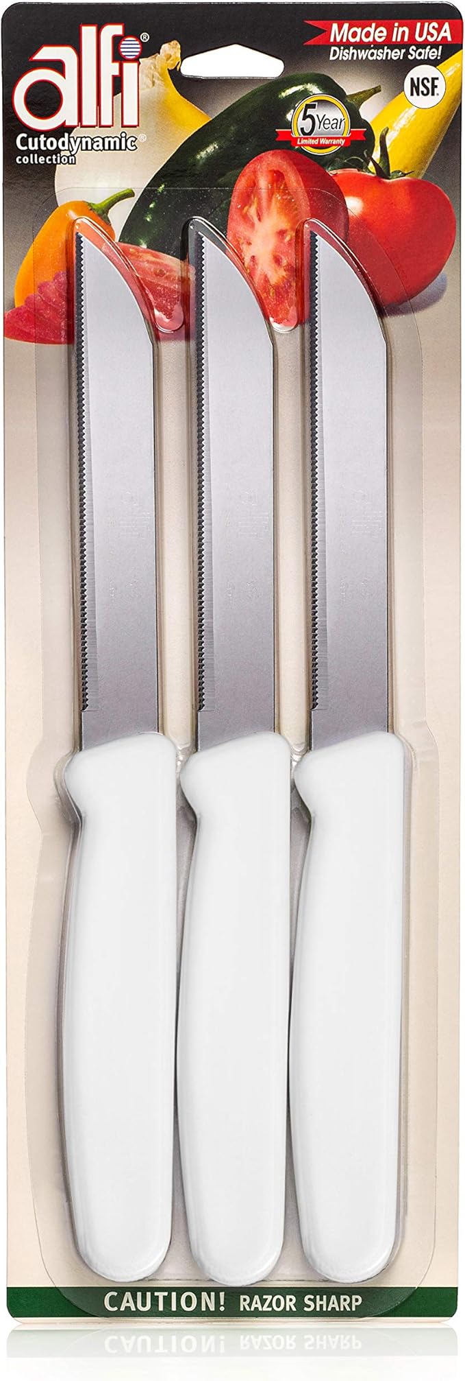 Alfi All-Purpose Knives Aerospace Precision Pointed Tip - Home And Kitchen Supplies - Serrated Steak Knives Set | Made in USA (Classic White)