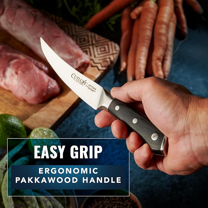 Cutluxe Curved Boning Knife – 6" Boning Knife for Meat Cutting, Filleting – High Carbon German Steel, Full Tang & Ergonomic Handle Design – Artisan Series