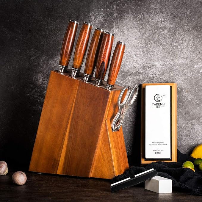 YARENH Kitchen Knife Set with Block, 8 Piece, Sharp Professional Chef Knife, 73 Layers Damascus High Carbon Stainless Steel, Full Tang Sandalwood Handle, Gift Box