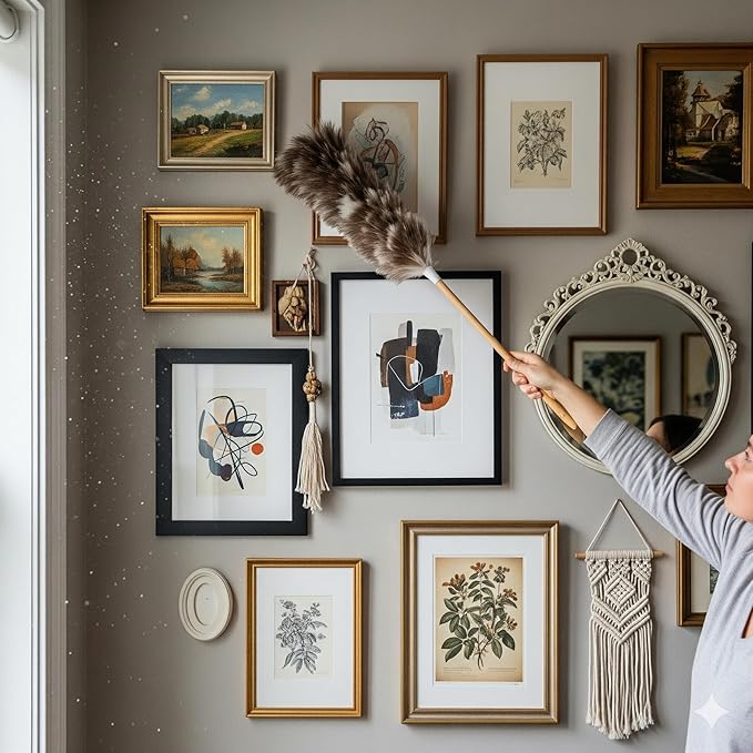 Soft Ostrich Feather Duster, 24-26" with Wood Handle - Perfect for Dusting Delicate Surfaces