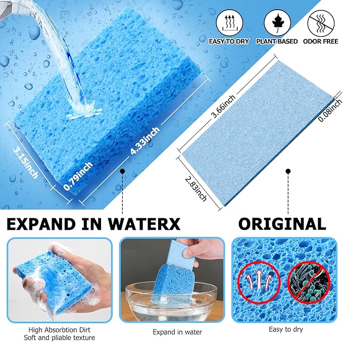 12 Counts Multipurpose Kitchen Sponges Pack Compostable Biodegradable Compressed Cellulose Sponges 18X Super Absorption POP UP Eco Sponge for Household Use