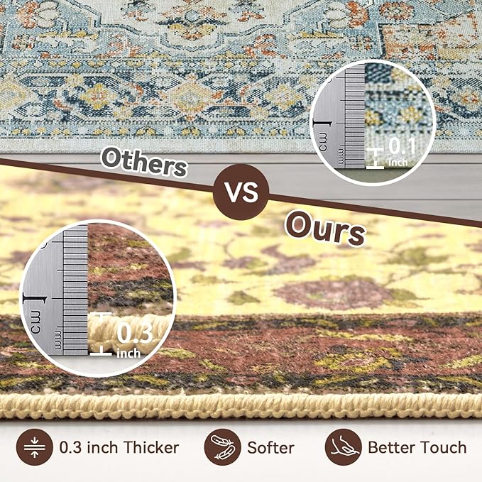 Topllen Runner Rug - 2'x5' Boho Washable Kitchen Rug, Non-Slip Soft Low Pile Rugs Indoor for Entrance Bedroom Bathroom Living Room,Vintage Throw Hallway Carpet Stain Resistance (Red, 2x5ft)