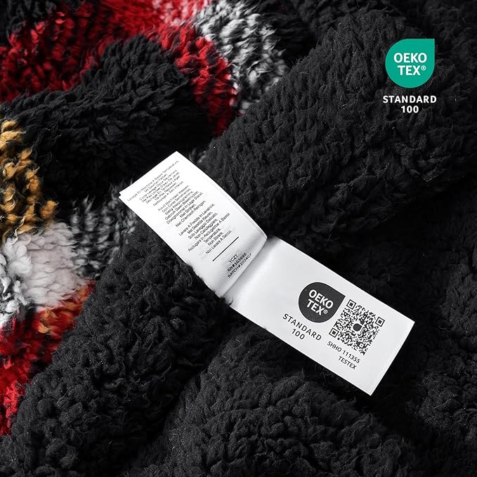 Cozy Bliss Luxury Sherpa Throw Blanket for Couch, Premium Reversible Buffalo Plaid Thick Throw, Warm Cozy Soft Blanket for Home and Gifts (Scotland Plaid Red, 50" x 60")