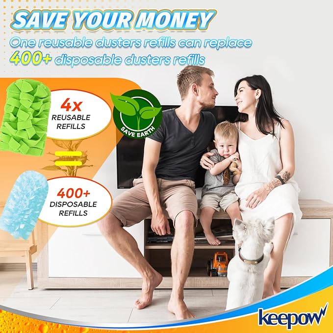 KEEPOW Reusable Duster Refill Compatible with Swiffer Hand Duster, Heavy Duty Duster Refills, 360 Degree Dusters Refills for Cleaning, Fleece Refill Ceiling Fan, 4 Pack (Handle is Not Included)