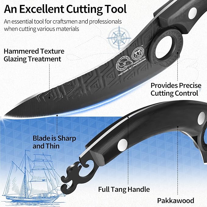 XYJ Authentic Since 1986, FULL TANG 6 Inch Boning Knife With Sheath, Stainless Steel Deboning Meat Cleaver for Meat Cutting, Vegetable Kitchen Knife for Outdoor Camping