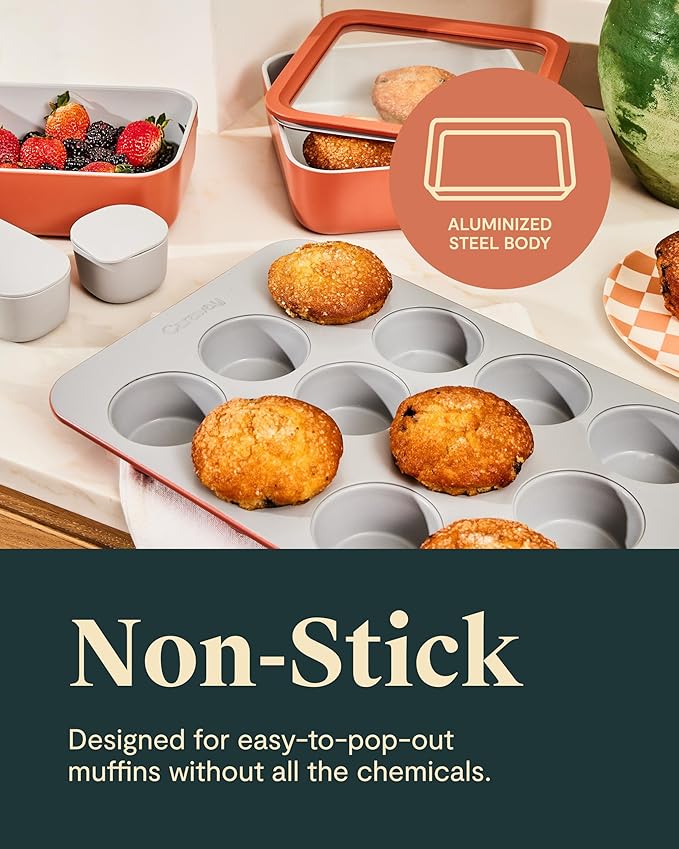 Caraway Non-Stick Ceramic 12-Cup Muffin Pan Duo - Naturally Slick Ceramic Coating - Non-Toxic, PTFE & PFOA Free - Perfect for Cupcakes, Muffins, and More - Cream