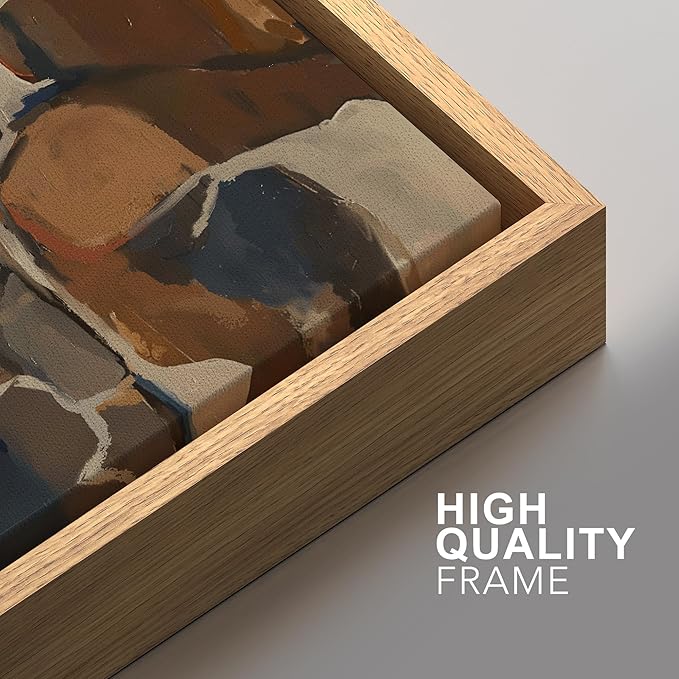 SIGNFORD Framed Canvas Print Wall Art Set Earthy Tones Abstract Layers Modern Brown and Blue Color Block Illustrations Modern Art Decorative for Living Room, Bedroom, Office - 24"x36"x2 Natural