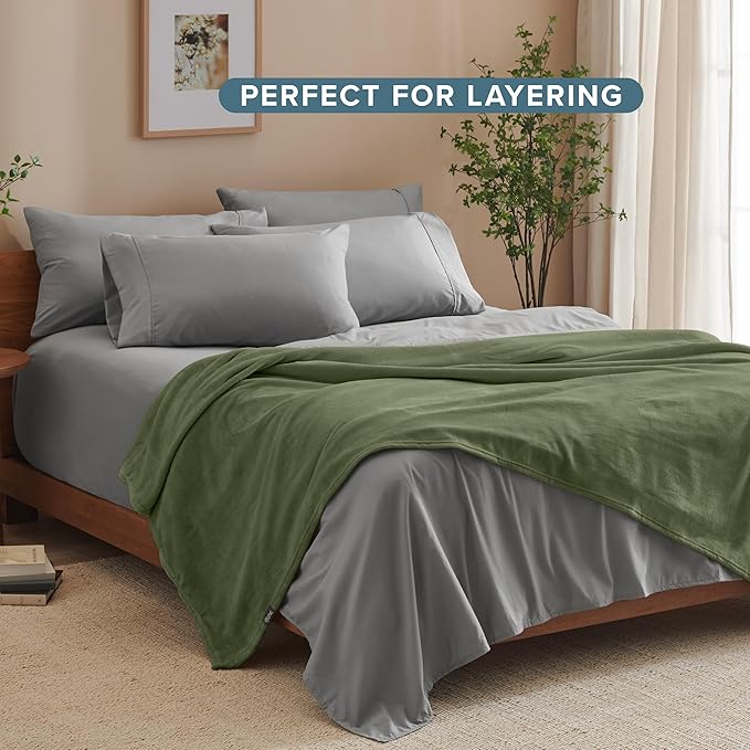 Bare Home Fleece Blanket - Throw/Travel - Ultra-Soft Lightweight for Bed, Sofa, and Couch - Luxury Microplush - Cozy Warm Blanket (Throw/Travel, Cypress)