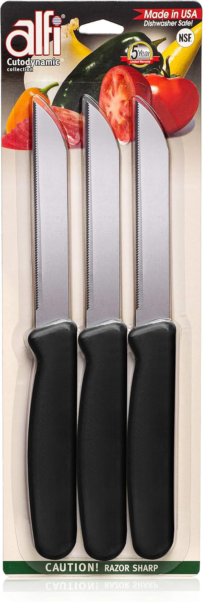 Alfi All-Purpose Knives Aerospace Precision Pointed Tip - Home And Kitchen Supplies - Serrated Steak Knives Set | Made in USA (Classic Black)
