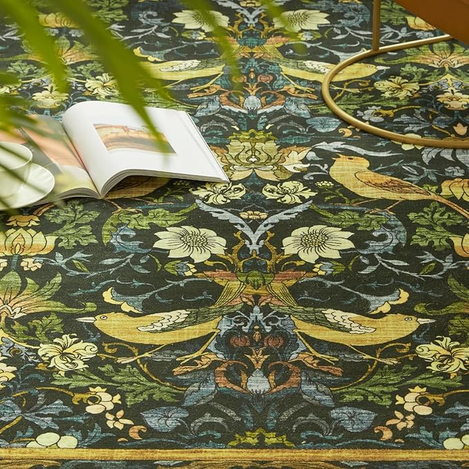 Topllen Washable Area Rug - Area Rug 8'x10' Boho Soft Living Room Rug, Non-Slip Large Area Rugs Indoor for Dining Room Livingroom Bedroom, Vintage Rug (Dark Green, 8x10ft)