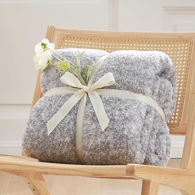 Cozy Bliss Luxury Sherpa Throw Blanket for Couch, Premium Reversible Plush Thick Throw, Warm Cozy Soft Blanket for Home and Gifts (Mottled Grey, 50" x 60")