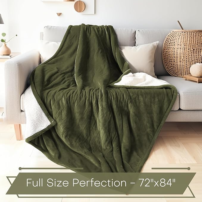 Electric Heated Blanket Twin Size 62"x84" - Microplush & Sherpa Fabric Dual-Sided, 6 Heat Settings & 1-10 Hours Auto Off , Cozy Warming Throw for Home, Office, or Bed, Machine Washable, Olive Green